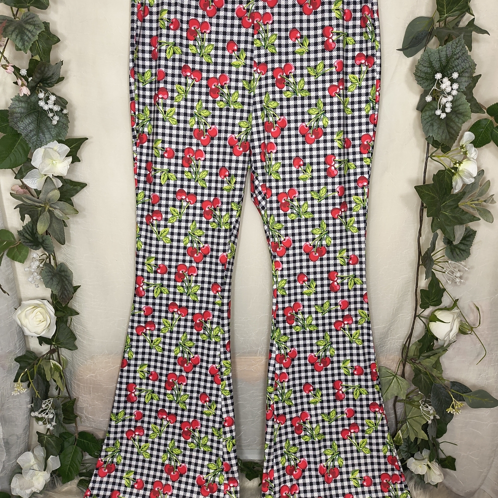 Cherry Print Flared Pants - Picture 2 of 8